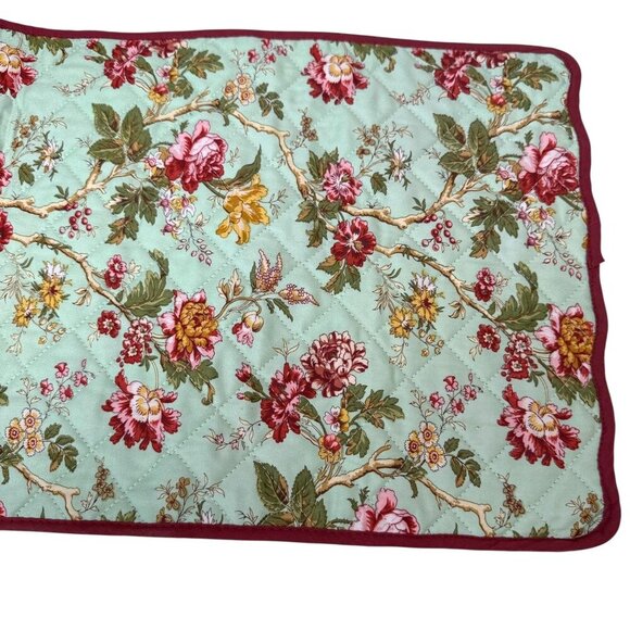 WAVERLY Table Runner Mint Green Red Floral Reversible 34" Long Cotton Quilted - Picture 2 of 8
